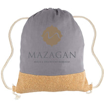 Gold Bond Inc Grey Cotton Canvas Drawstring Backpack with Cork
