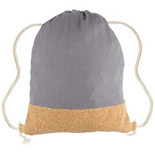 Gold Bond Inc Grey Cotton Canvas Drawstring Backpack with Cork