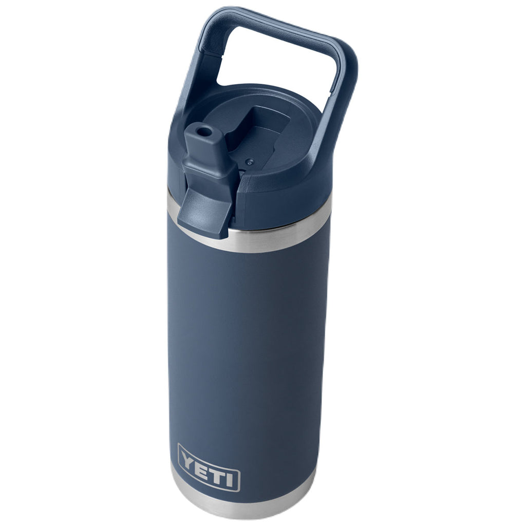 YETI Navy Rambler 18 oz Water Bottle W/ Color Matching Straw Cap